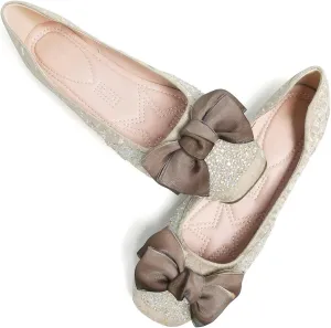 SAILING LU Square Toe Flats Shoes Rhinestoned Bowknots Ballet Flats for Women Studded Dress Shoes Comfort Light Weight Loafers