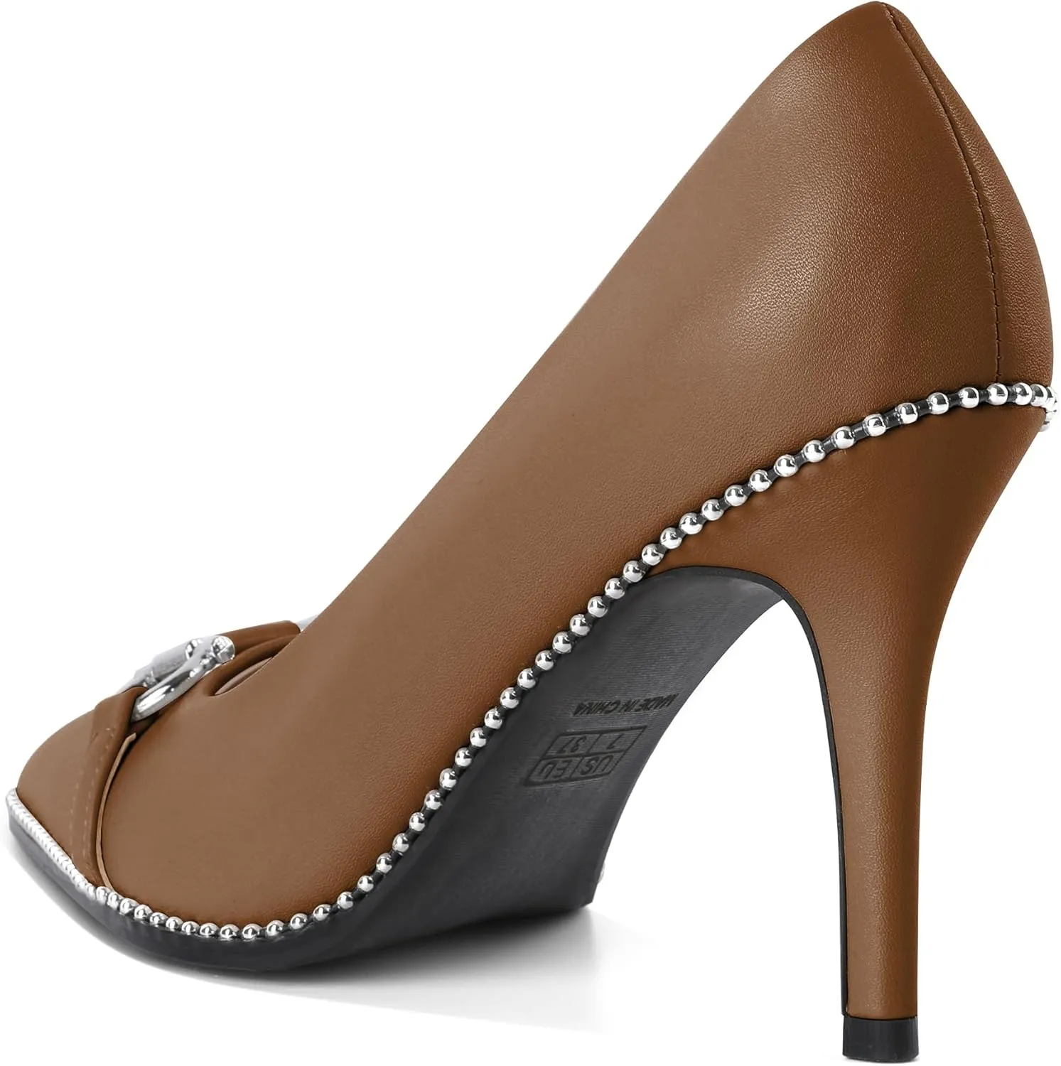 SAMMITOP Women Beaded Pumps Closed Pointed Toe High Heel Buckle Bow Slip On Stilettos 3.5 Inch Sexy Heeled Dress Shoes