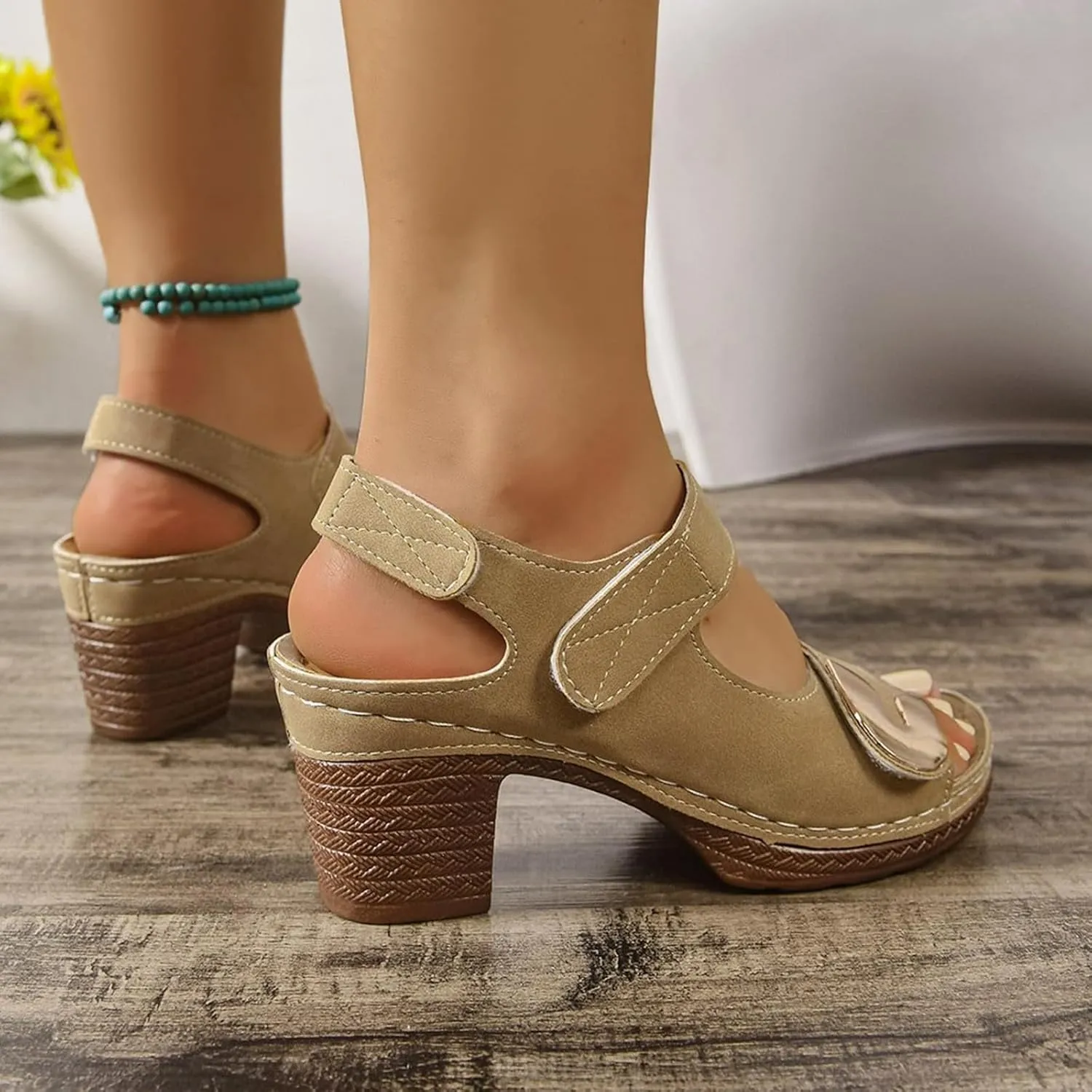 Sandals for Women 2025 Dressy Summer Chunky Heels Sandals Comfortable Orthopedic Walking Platform Sandal Casual Open Toe Slip-On Wedge Heel Dressy Ankle Strap Shoes with Arch Support