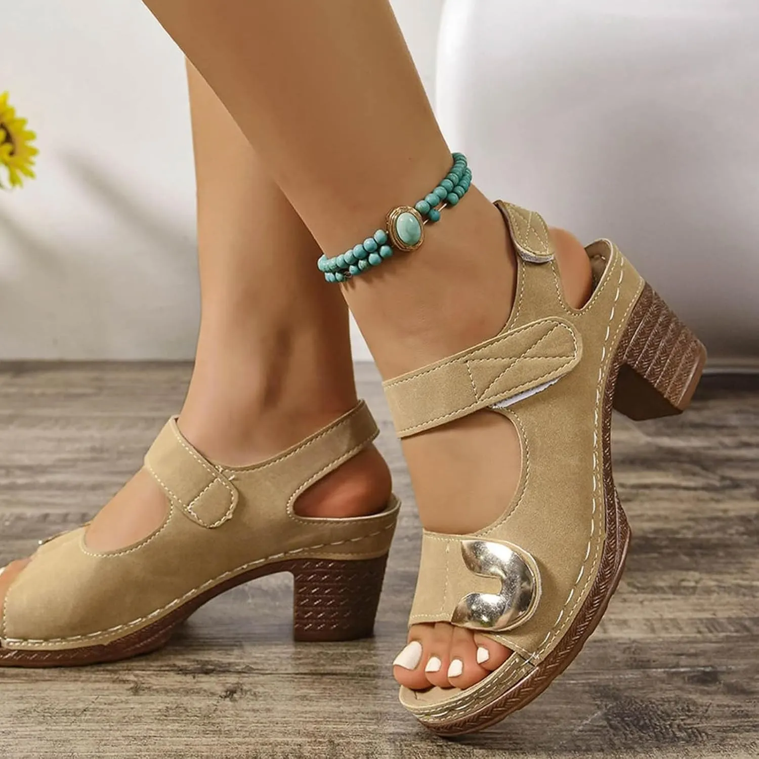 Sandals for Women 2025 Dressy Summer Chunky Heels Sandals Comfortable Orthopedic Walking Platform Sandal Casual Open Toe Slip-On Wedge Heel Dressy Ankle Strap Shoes with Arch Support