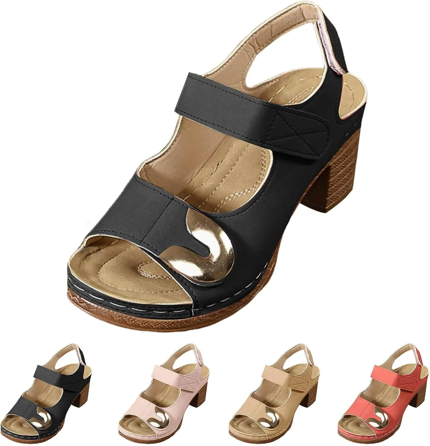 Sandals for Women 2025 Dressy Summer Chunky Heels Sandals Comfortable Orthopedic Walking Platform Sandal Casual Open Toe Slip-On Wedge Heel Dressy Ankle Strap Shoes with Arch Support