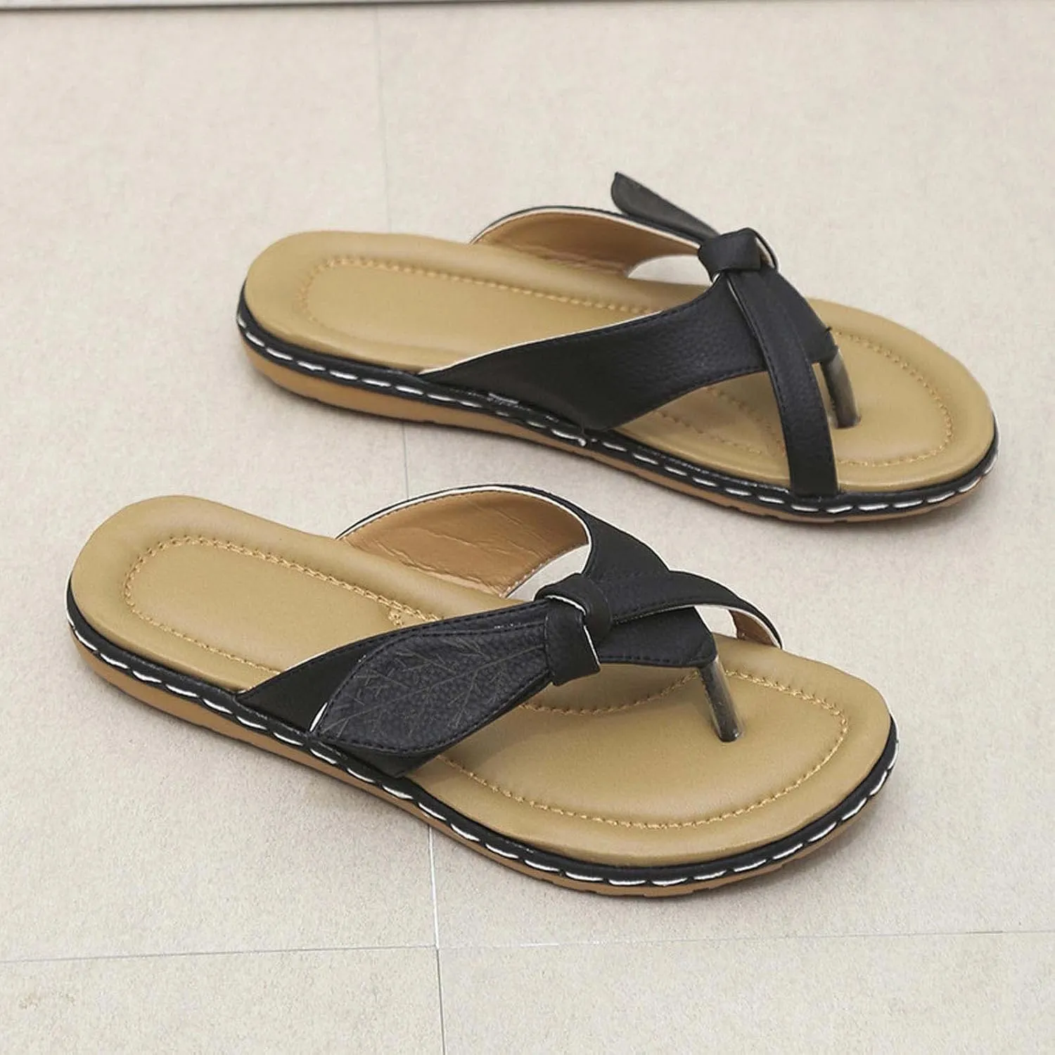 Sandals Women Dressy Summer Flat Leaves Twisted Straps Thong Clip Toe Flip Flops Vintage Lightweight Comfortable Outdoor Ladies Beach Shoes Slippers