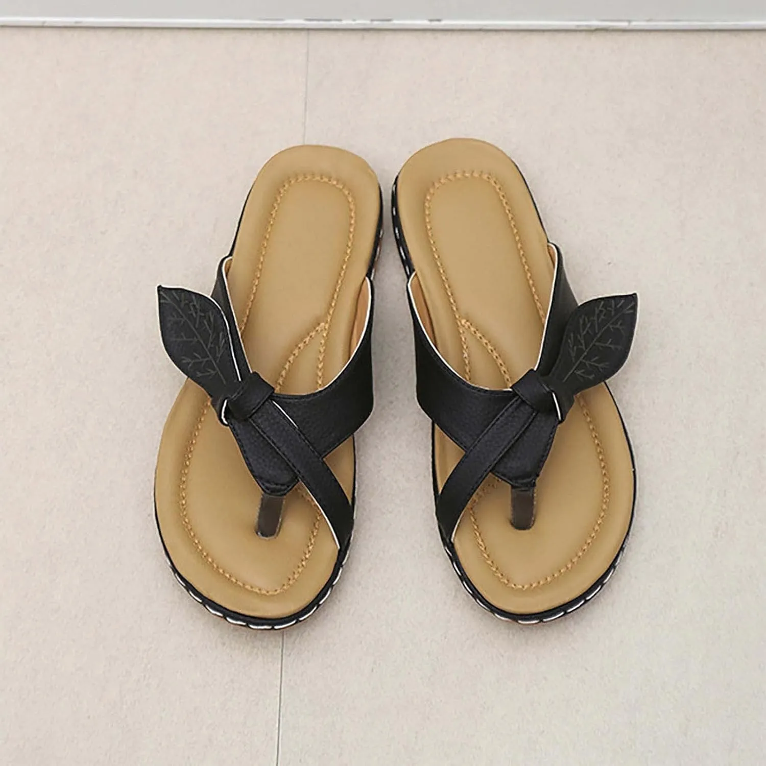 Sandals Women Dressy Summer Flat Leaves Twisted Straps Thong Clip Toe Flip Flops Vintage Lightweight Comfortable Outdoor Ladies Beach Shoes Slippers