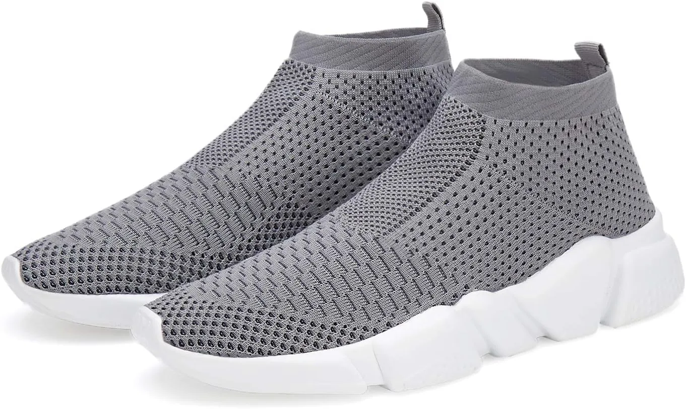 Santiro Mens Walking Shoes Breathable Knit Slip On Sneakers Lightweight Athletic Gym Shoes