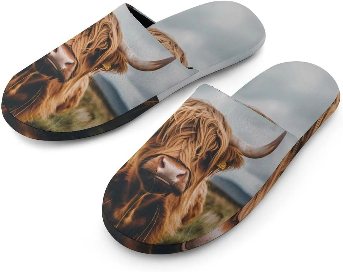 Scottish Highland Cow Animal Warm Mens Slippers Winter Slip On Breathable Lightweight House Shoes Washable Indoor