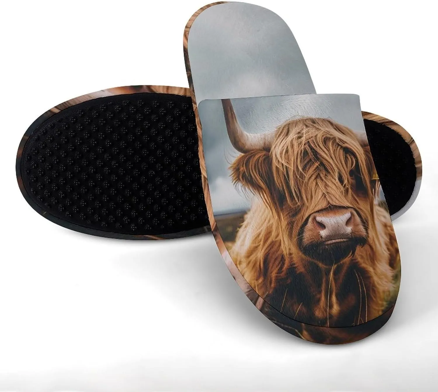 Scottish Highland Cow Animal Warm Mens Slippers Winter Slip On Breathable Lightweight House Shoes Washable Indoor