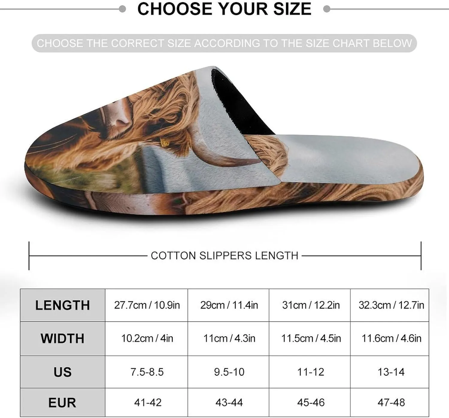 Scottish Highland Cow Animal Warm Mens Slippers Winter Slip On Breathable Lightweight House Shoes Washable Indoor