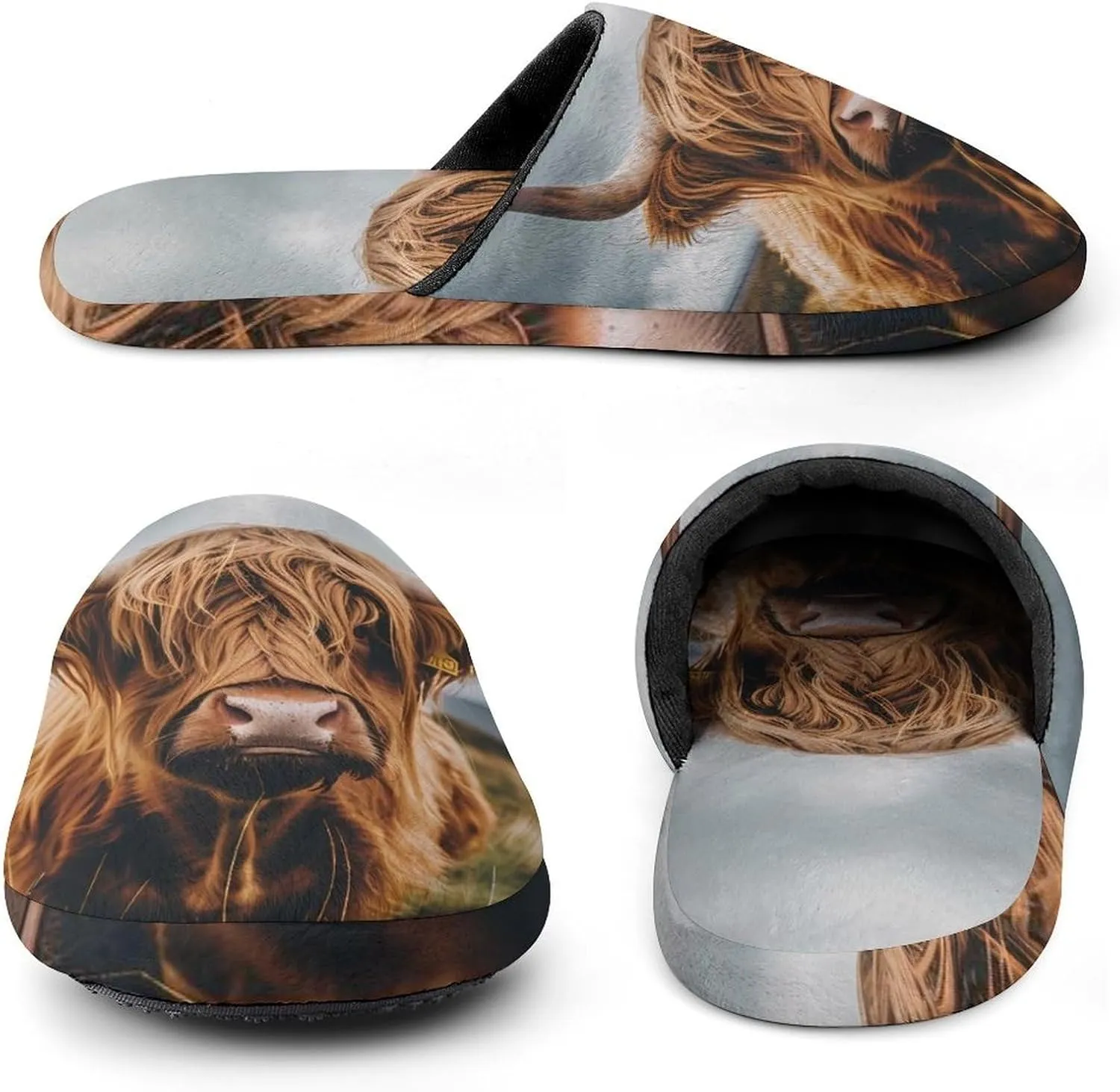 Scottish Highland Cow Animal Warm Mens Slippers Winter Slip On Breathable Lightweight House Shoes Washable Indoor