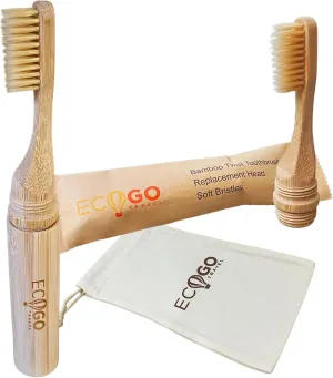 Screwable Bamboo Toothbrush Kit – Travel Toothbrush with Replacement Head & Cotton Storage Bag – Eco-Friendly, Compact, and Perfect for On-the-Go