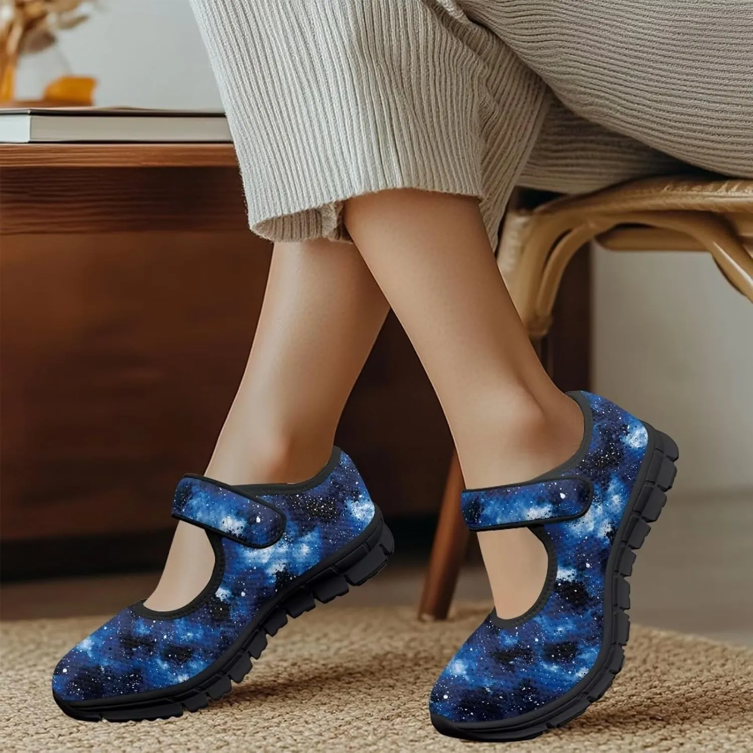 Sea Turtle Print Womens Mary Jane Shoes Magic Sticker Lightweight Breathable Anti Slip Casual Sneaker