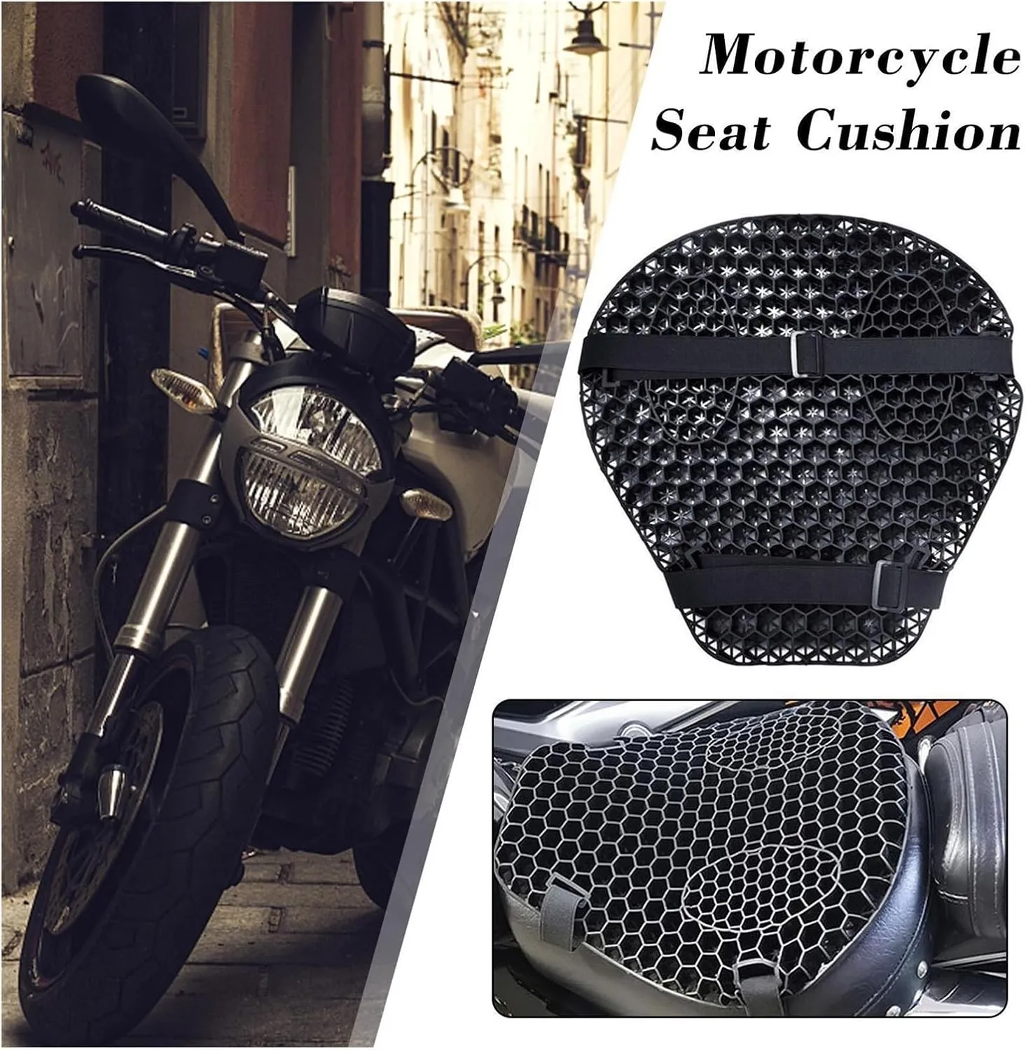 Seat Protection Hood Motorcycle Motorcycle Seat Cushion Breathable Heat Insulation Air Pad Cover Seat Cover Four Season Motorbike Pad Seat Honeycomb(Black)