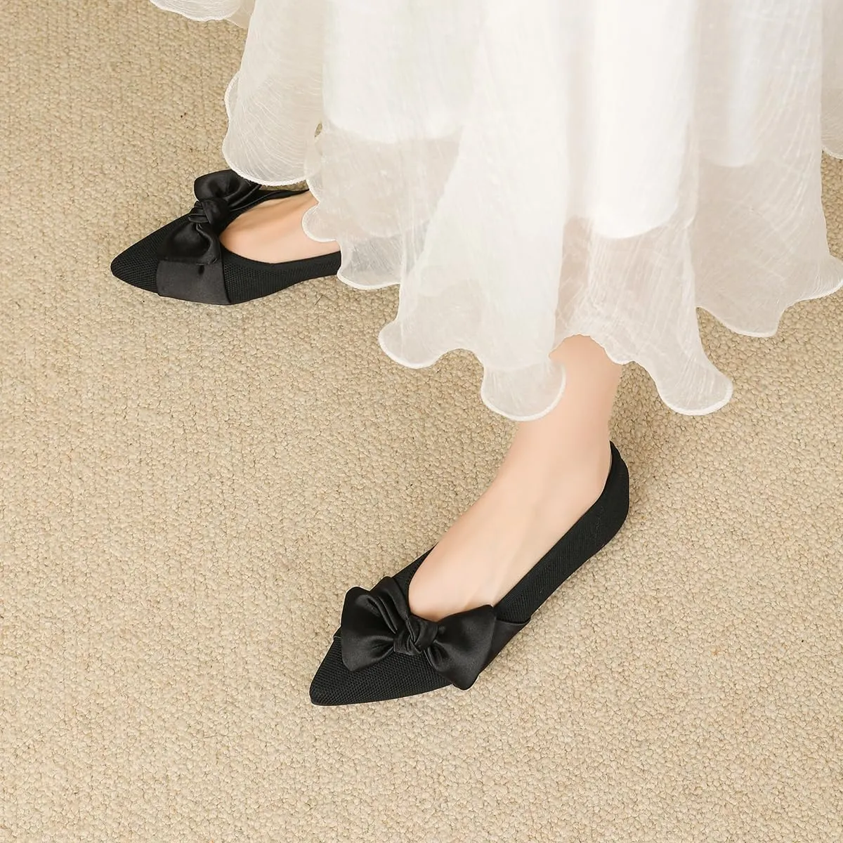 Semwiss Pointed Toe Ballet Flats for Women Slip On Comfortable Flats with Bow Dressy Casual Work Shoes