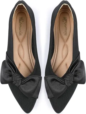 Semwiss Pointed Toe Ballet Flats for Women Slip On Comfortable Flats with Bow Dressy Casual Work Shoes