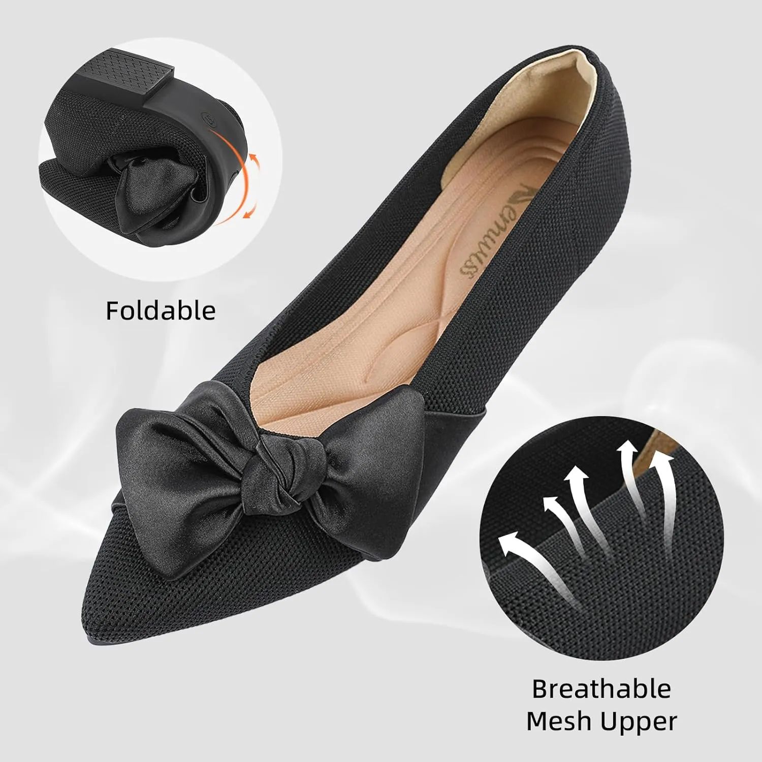 Semwiss Pointed Toe Ballet Flats for Women Slip On Comfortable Flats with Bow Dressy Casual Work Shoes