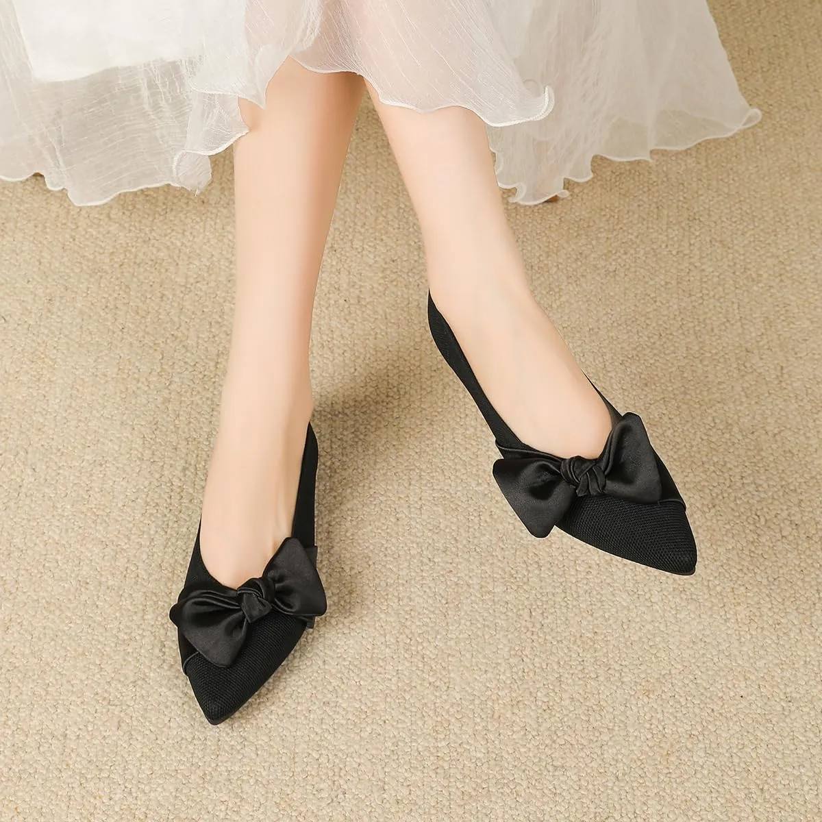 Semwiss Pointed Toe Ballet Flats for Women Slip On Comfortable Flats with Bow Dressy Casual Work Shoes
