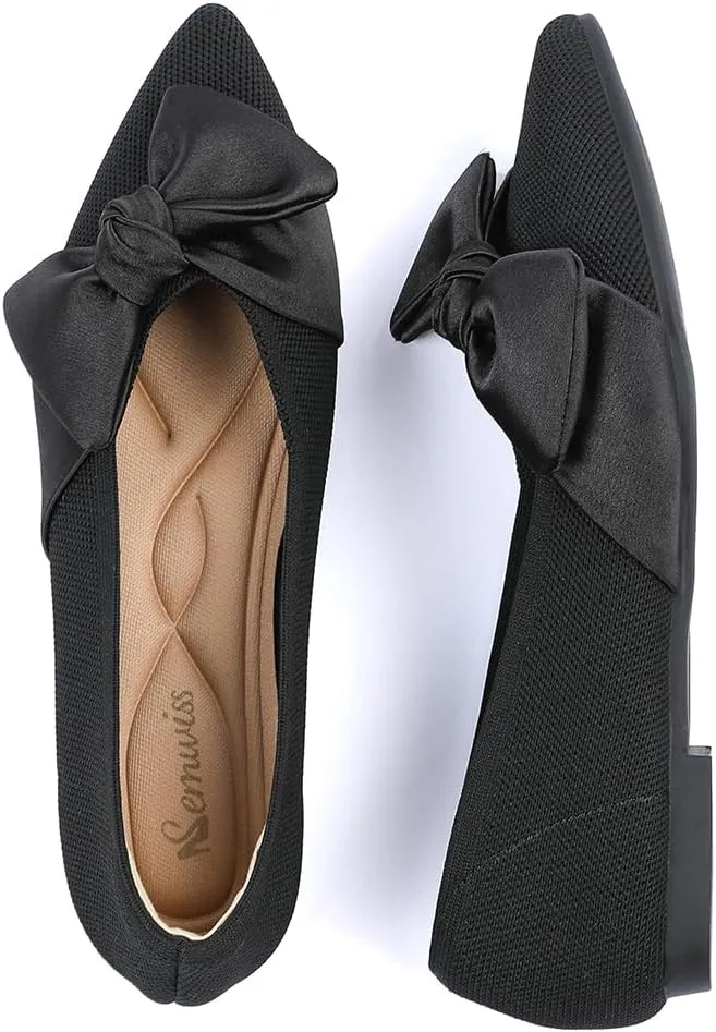 Semwiss Pointed Toe Ballet Flats for Women Slip On Comfortable Flats with Bow Dressy Casual Work Shoes