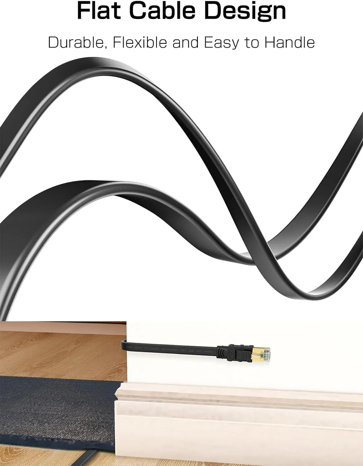 Senetem Cat 8 Ethernet Cable 75FT, High Speed 40Gbps 2000Mhz Flat Internet Network Patch Cord, RJ45 Shielded Outdoor&Indoor LAN Cable, Compatible for Gaming, PC, PS5/4/3, Xbox, Modem, Router