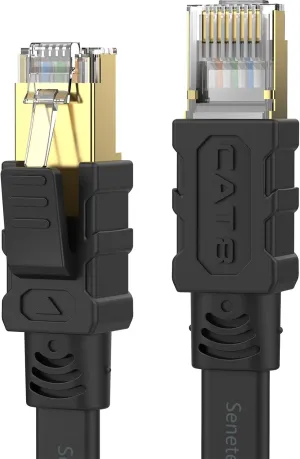 Senetem Cat 8 Ethernet Cable 75FT, High Speed 40Gbps 2000Mhz Flat Internet Network Patch Cord, RJ45 Shielded Outdoor&Indoor LAN Cable, Compatible for Gaming, PC, PS5/4/3, Xbox, Modem, Router