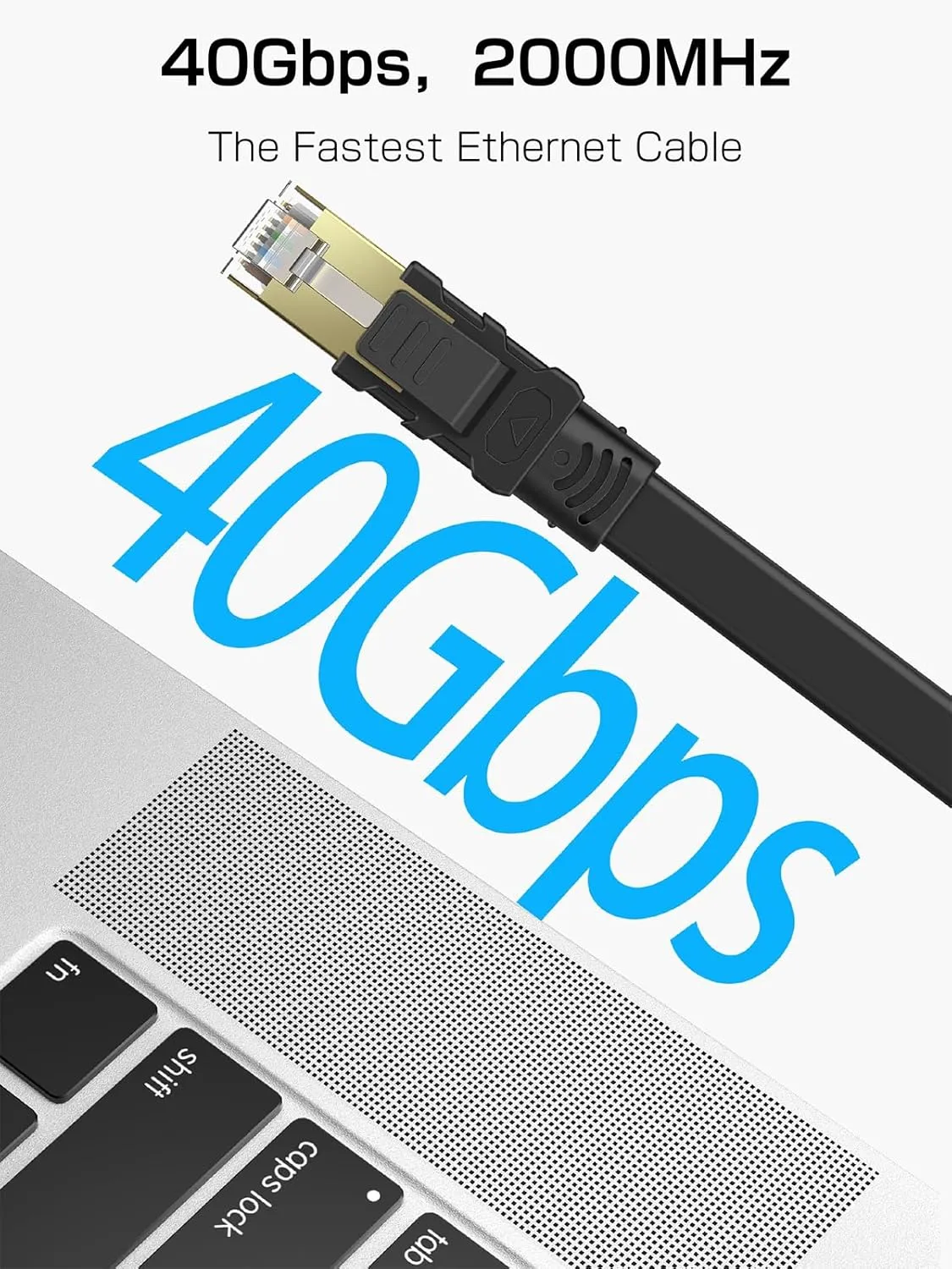 Senetem Cat 8 Ethernet Cable 75FT, High Speed 40Gbps 2000Mhz Flat Internet Network Patch Cord, RJ45 Shielded Outdoor&Indoor LAN Cable, Compatible for Gaming, PC, PS5/4/3, Xbox, Modem, Router