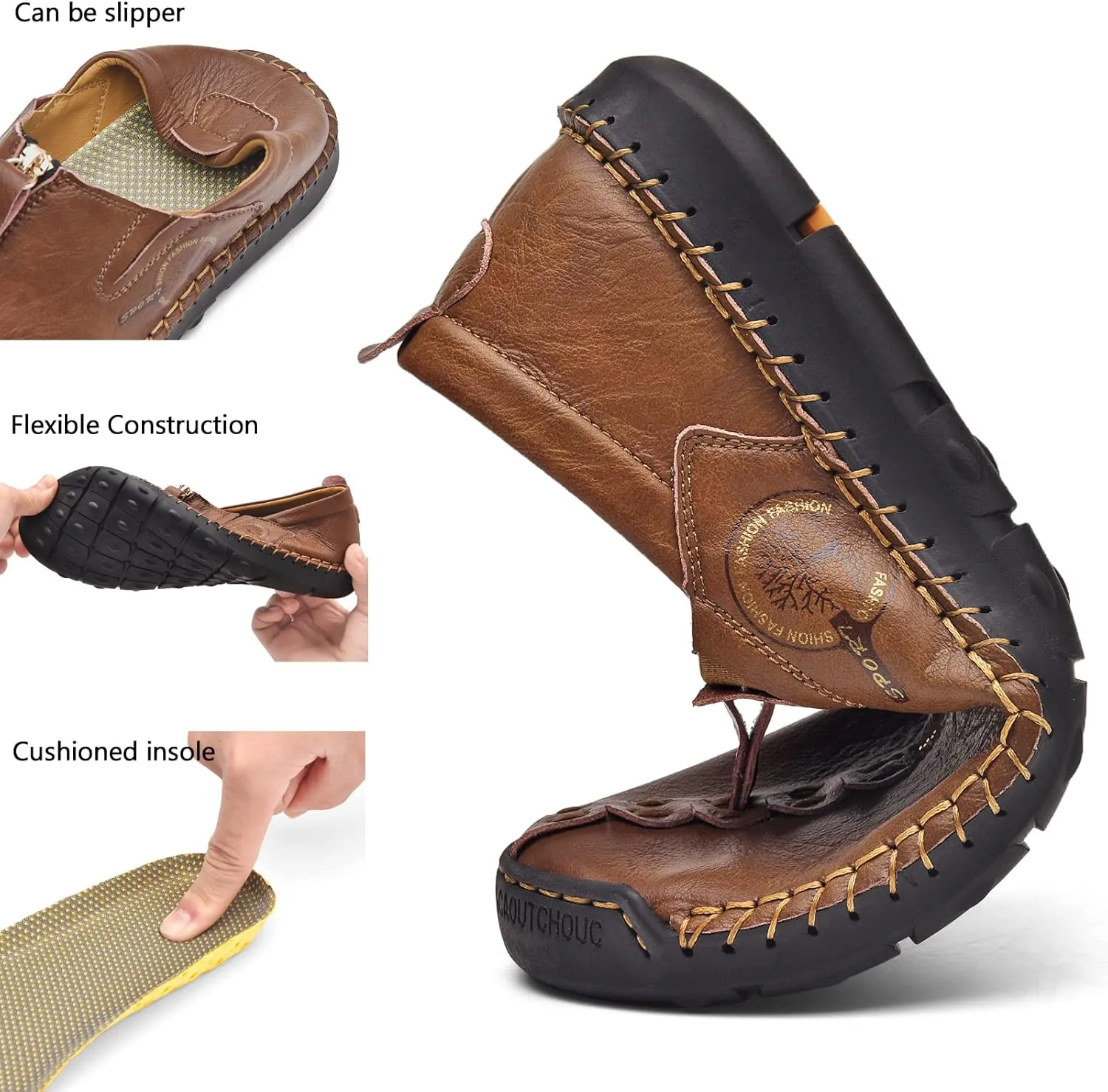 Shaire Men's Casual Leather Slip on Shoes, Breathable Comfortable Walking Shoes for Men