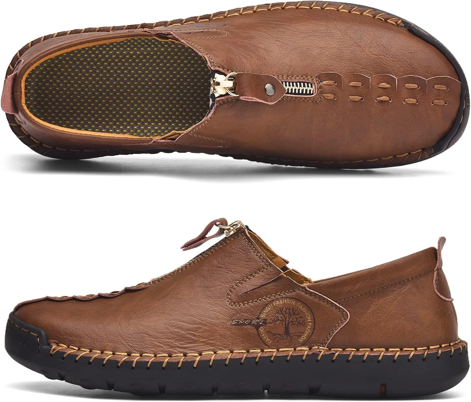 Shaire Men's Casual Leather Slip on Shoes, Breathable Comfortable Walking Shoes for Men