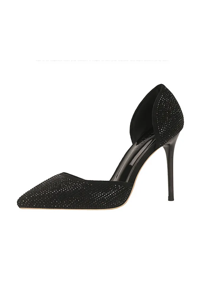 Shallow-mouthed Pointed Rhinestone Hollow High-heeled Shoes
