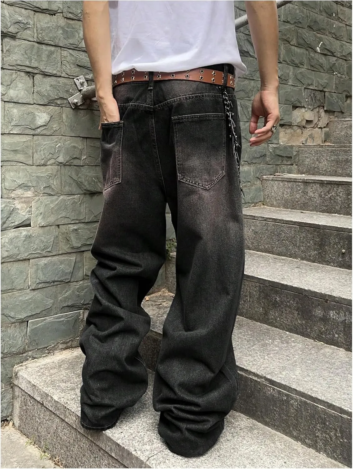 SHENHE Men's Wide Leg Jeans Vintage Baggy Jeans Casual Loose Fit Denim Pants with Pockets
