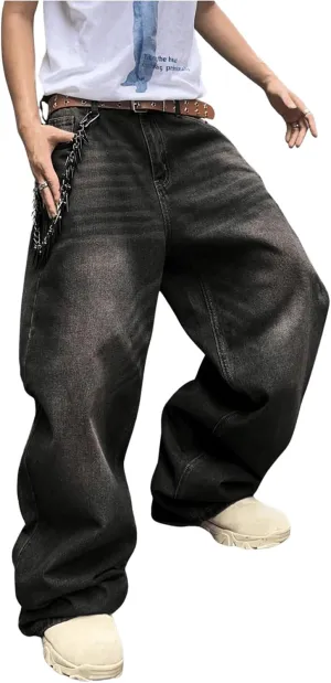 SHENHE Men's Wide Leg Jeans Vintage Baggy Jeans Casual Loose Fit Denim Pants with Pockets