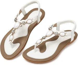 SHIBEVER Flat Sandals for Women Dressy: Summer Comfortable Dress Thong Flats Sandal