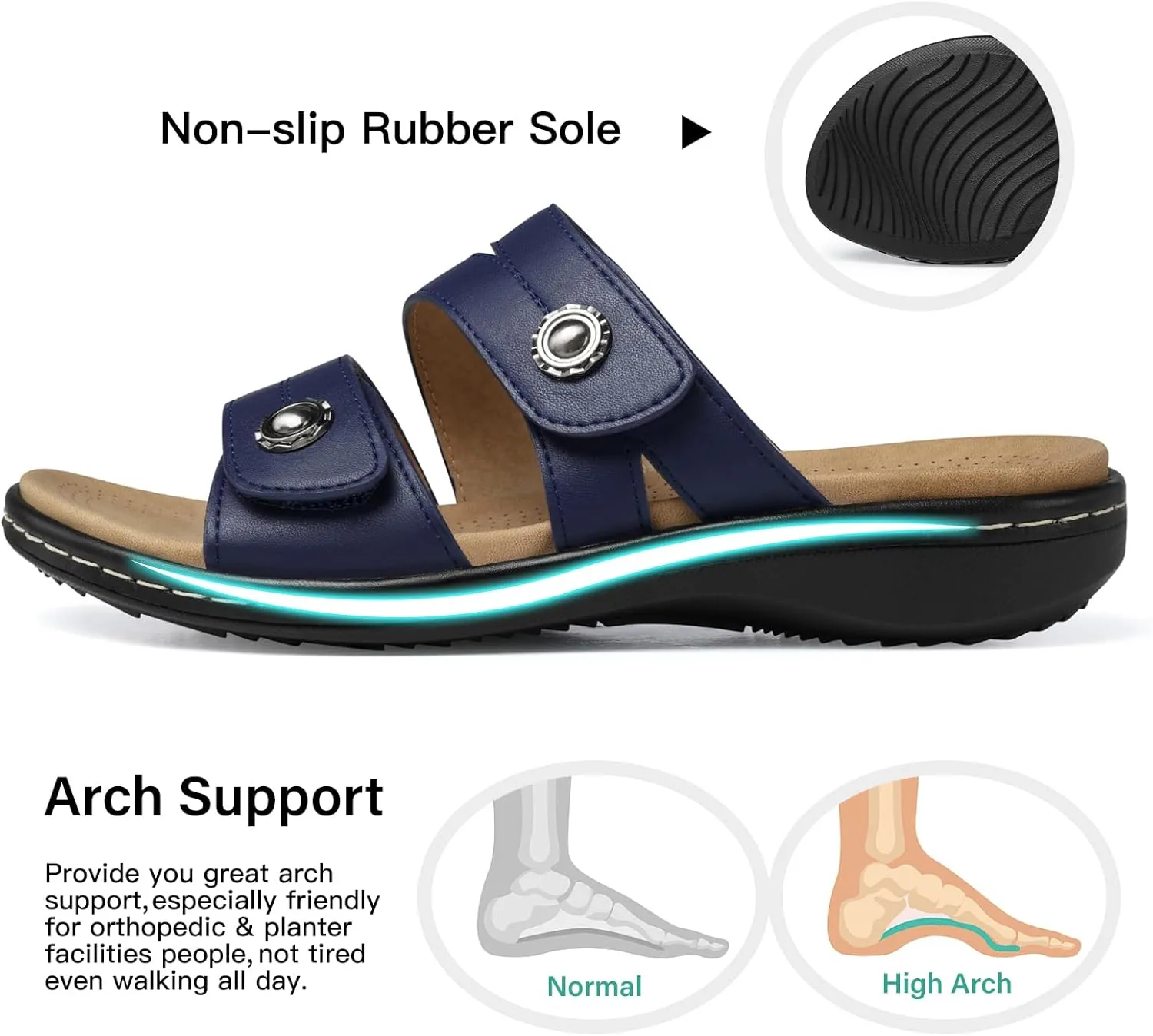 SHIBEVER Flat Sandals Women Dressy: Non Slip, Arch Support, Orthopedic, Plantar Fasciitis Comfortable Walking Sandal