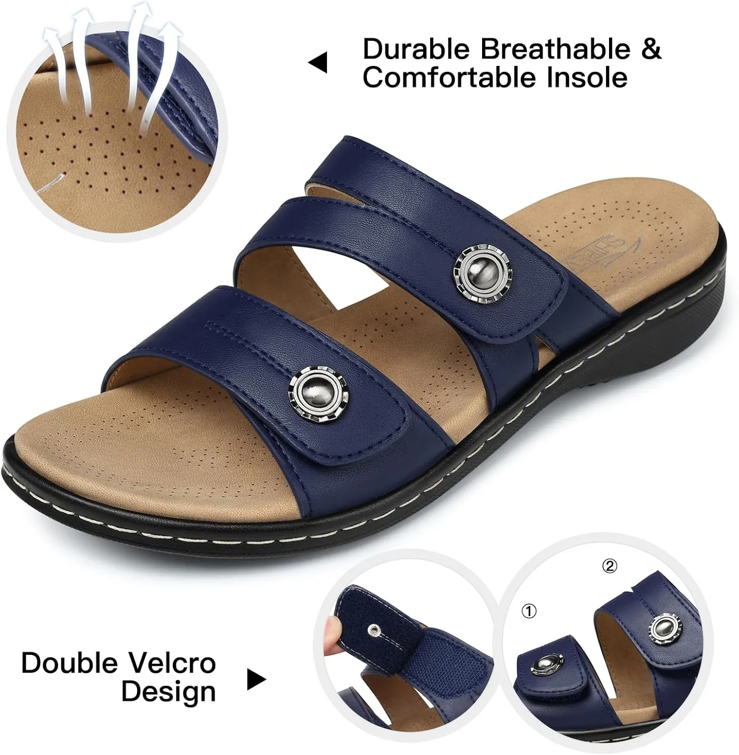 SHIBEVER Flat Sandals Women Dressy: Non Slip, Arch Support, Orthopedic, Plantar Fasciitis Comfortable Walking Sandal