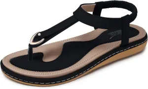 SHIBEVER Womens Sandals Summer Flat Black Size 9