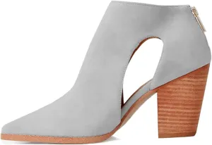 SHODENSE Cutout Western Booties Women High Chunky Stacked Heel Cowboy Ankle Boots Pointed Closed Toe Suede Cowgirl Boot Cut-out Heeled Sandal Booties Zipper Office Ladies Elegant Dress Boots 4-11 M US