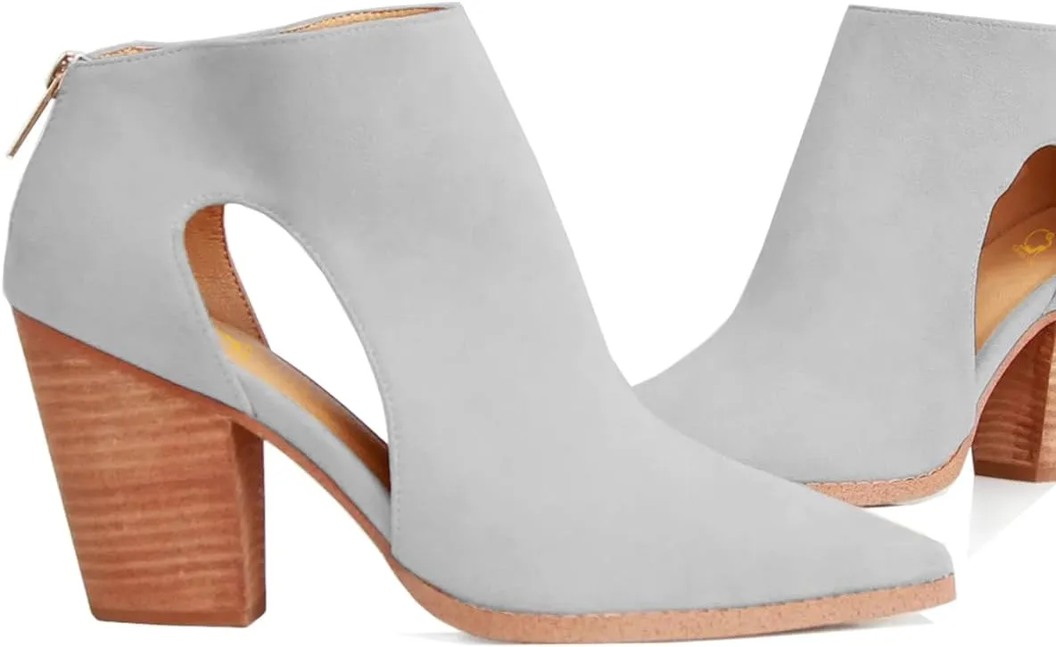 SHODENSE Cutout Western Booties Women High Chunky Stacked Heel Cowboy Ankle Boots Pointed Closed Toe Suede Cowgirl Boot Cut-out Heeled Sandal Booties Zipper Office Ladies Elegant Dress Boots 4-11 M US