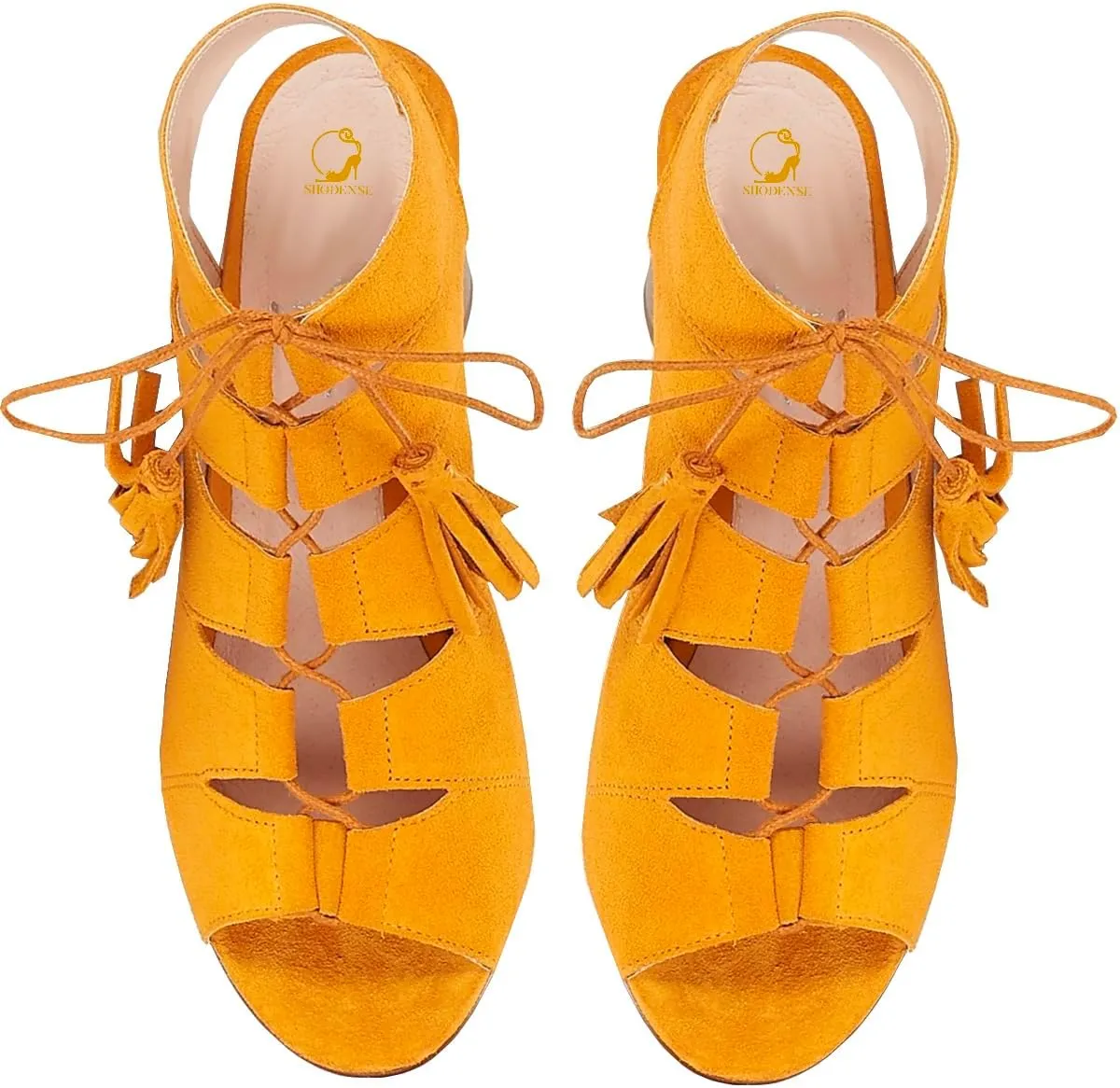 SHODENSE Women Fashion High Chunky Heel Sandals Open Peep Toe Suede Caged Ankle Booties Cutout Lace Up Backless Summer Sandal Boots Stacked Block Heels Dress Bootie Office Lady Party Ball 4-11 M US