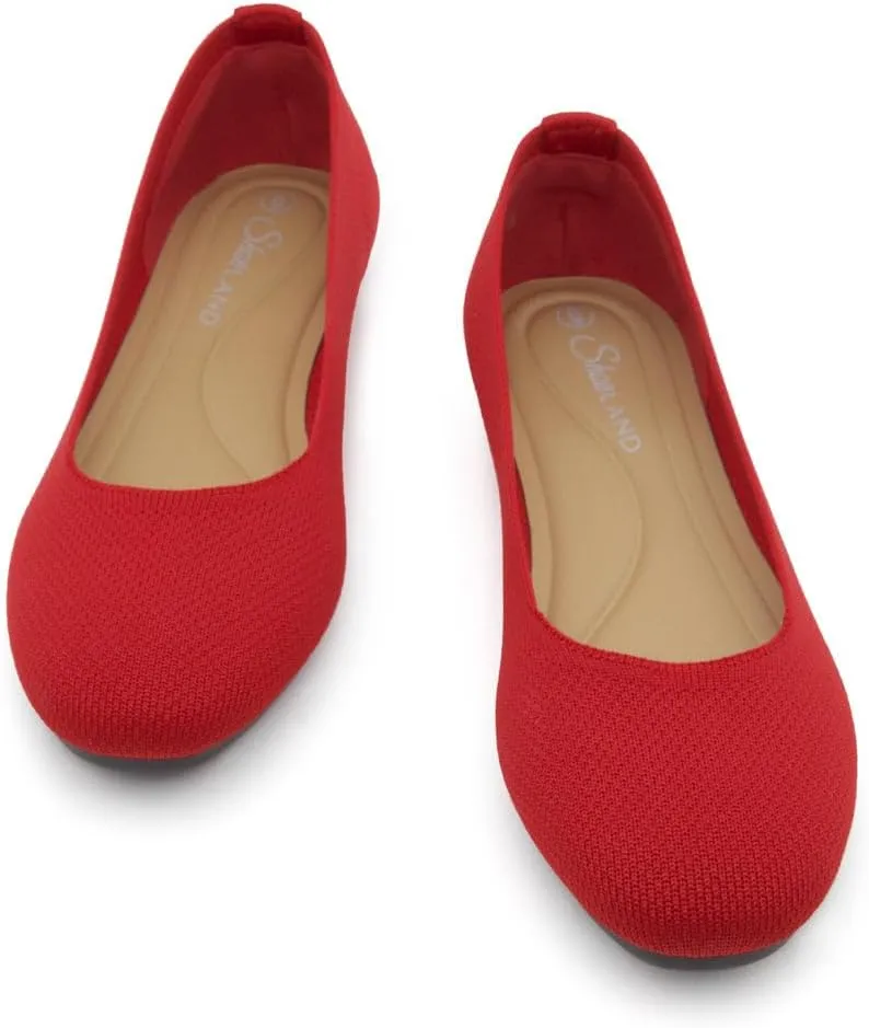 Shoe Land SL-Memory Women’s Flats – Round Toe Dressy Ballet Flats, Foldable Slip-On Knit Flat Shoes with Memory Foam, Comfortable for Daily Wear, Work, Office, and Party
