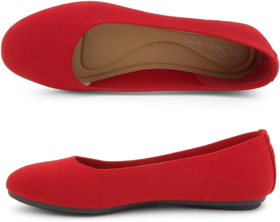 Shoe Land SL-Memory Women’s Flats – Round Toe Dressy Ballet Flats, Foldable Slip-On Knit Flat Shoes with Memory Foam, Comfortable for Daily Wear, Work, Office, and Party
