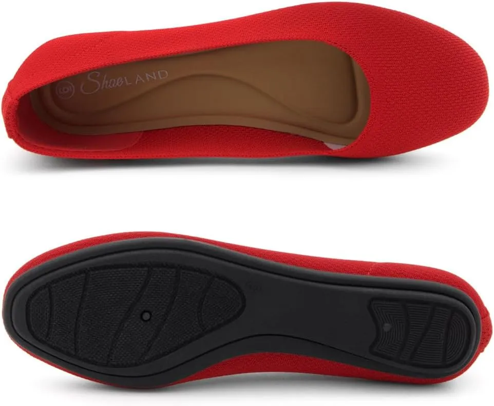 Shoe Land SL-Memory Women’s Flats – Round Toe Dressy Ballet Flats, Foldable Slip-On Knit Flat Shoes with Memory Foam, Comfortable for Daily Wear, Work, Office, and Party