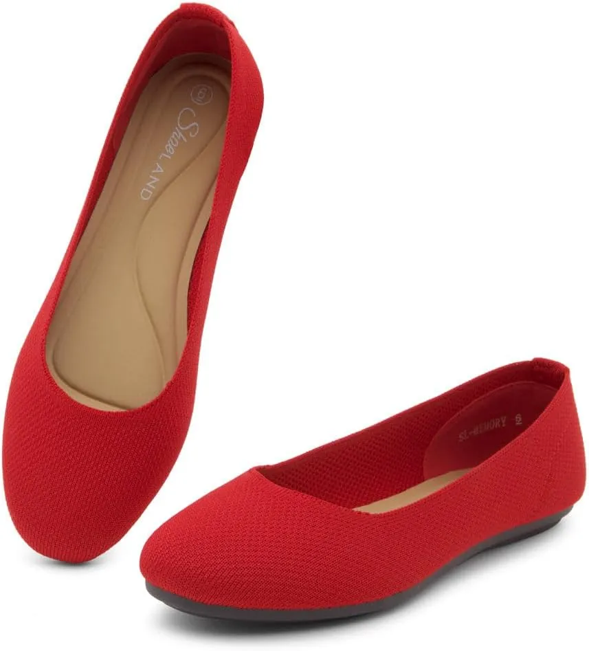 Shoe Land SL-Memory Women’s Flats – Round Toe Dressy Ballet Flats, Foldable Slip-On Knit Flat Shoes with Memory Foam, Comfortable for Daily Wear, Work, Office, and Party