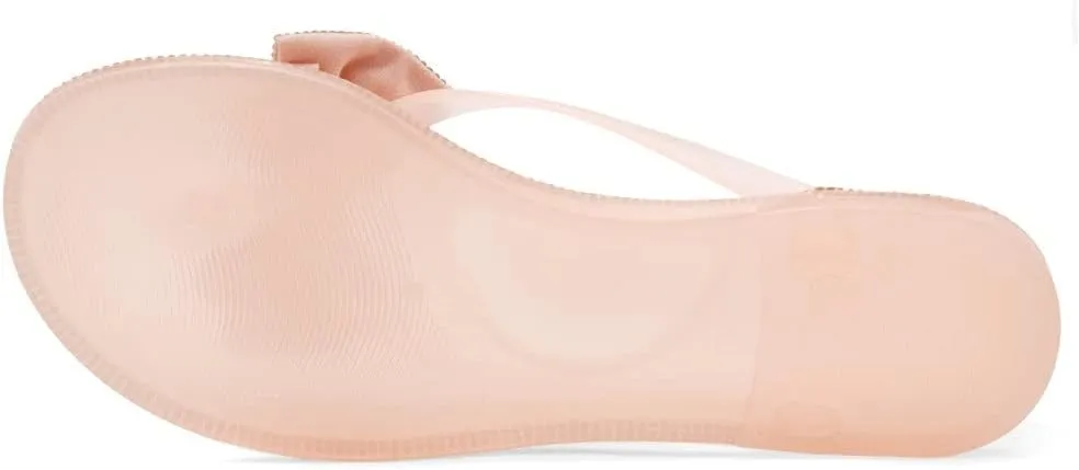 Shoe Land Summer Women's Flat Sandals Jelly Flip Flops Rhinestone Bowtie Thong Sandal Strappy Slip On Slides for Daily Beach Pool