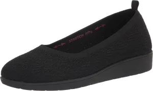 Skechers Women's Low Wedge Ballet Flat, Black/Black, 8.5