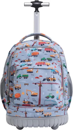 SKYMOVE 18 inches Wheeled Rolling Backpack for Boys and Girls Multi-Compartment School Students Books Laptop Trolley Bag Short Trip Carry-on, Light Gray Car