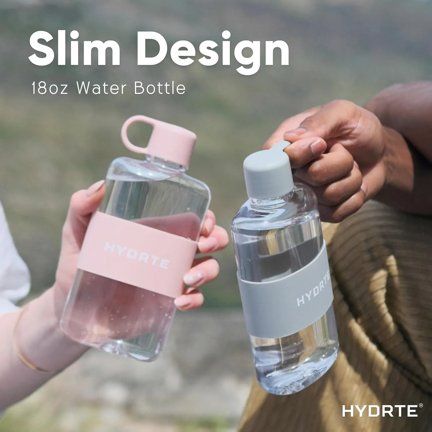 Slim Water Bottle│Mini Water Bottle For Travel│Flat Water Bottle Design│Cute Water Bottles│Small Water Bottle For Purse or Travel - 18oz Capacity (Summer Peach)