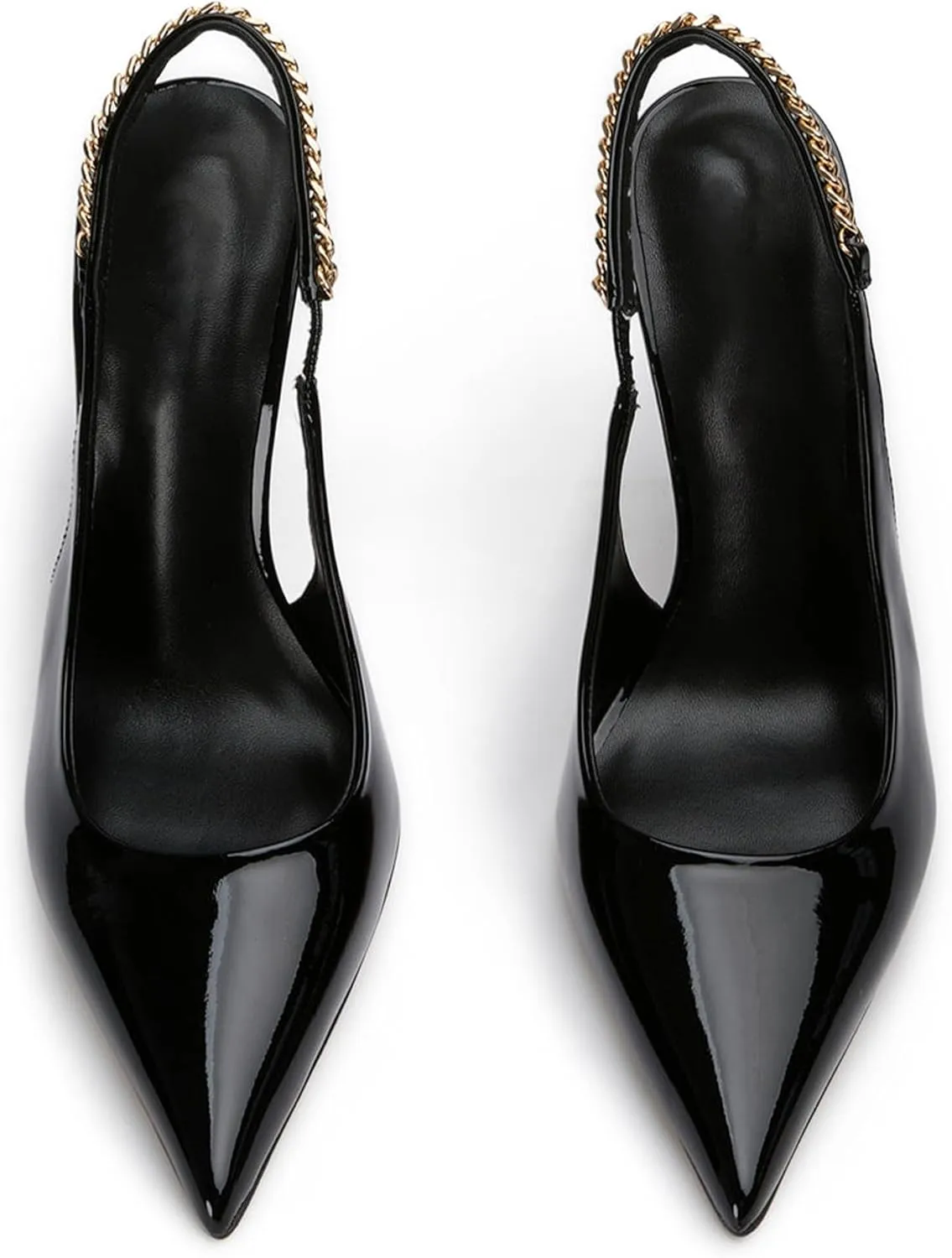 Slingback High Heels for Women Patent Leather Pointed Toe Stiletto Stretch Metal Strap Slip On Backless Pumps Casual Dress Shoes