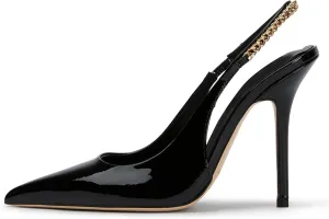 Slingback High Heels for Women Patent Leather Pointed Toe Stiletto Stretch Metal Strap Slip On Backless Pumps Casual Dress Shoes