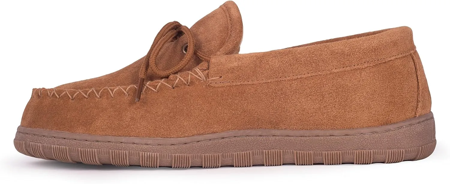 Slippers Mens Moccasins Shoes - Sheepskin Lined Slip-on Indoor & Outdoor Moccasins for Men