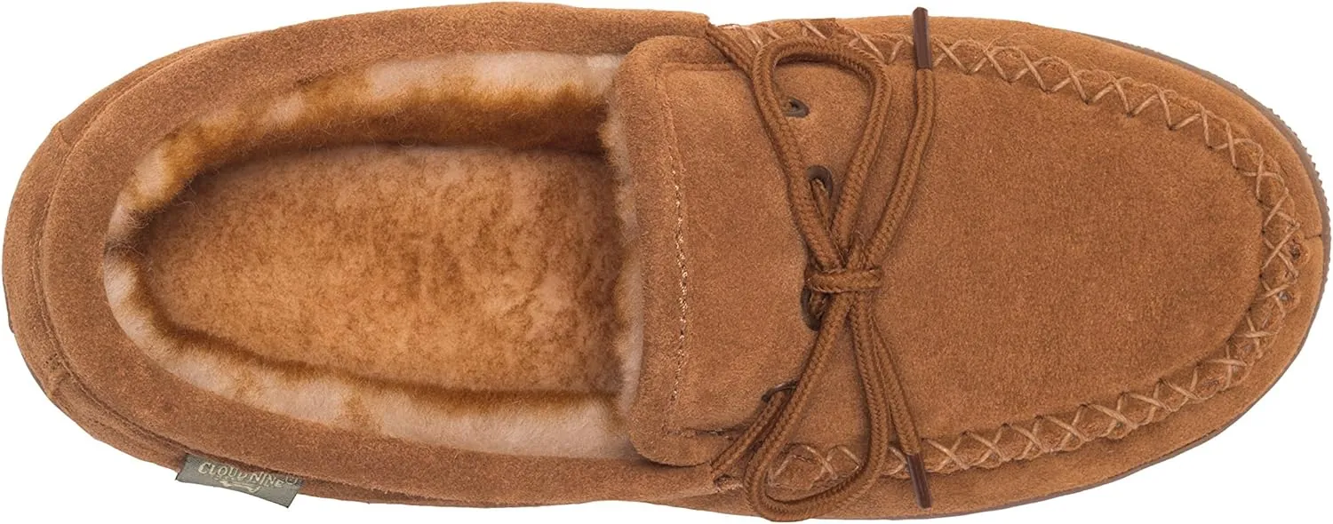 Slippers Mens Moccasins Shoes - Sheepskin Lined Slip-on Indoor & Outdoor Moccasins for Men