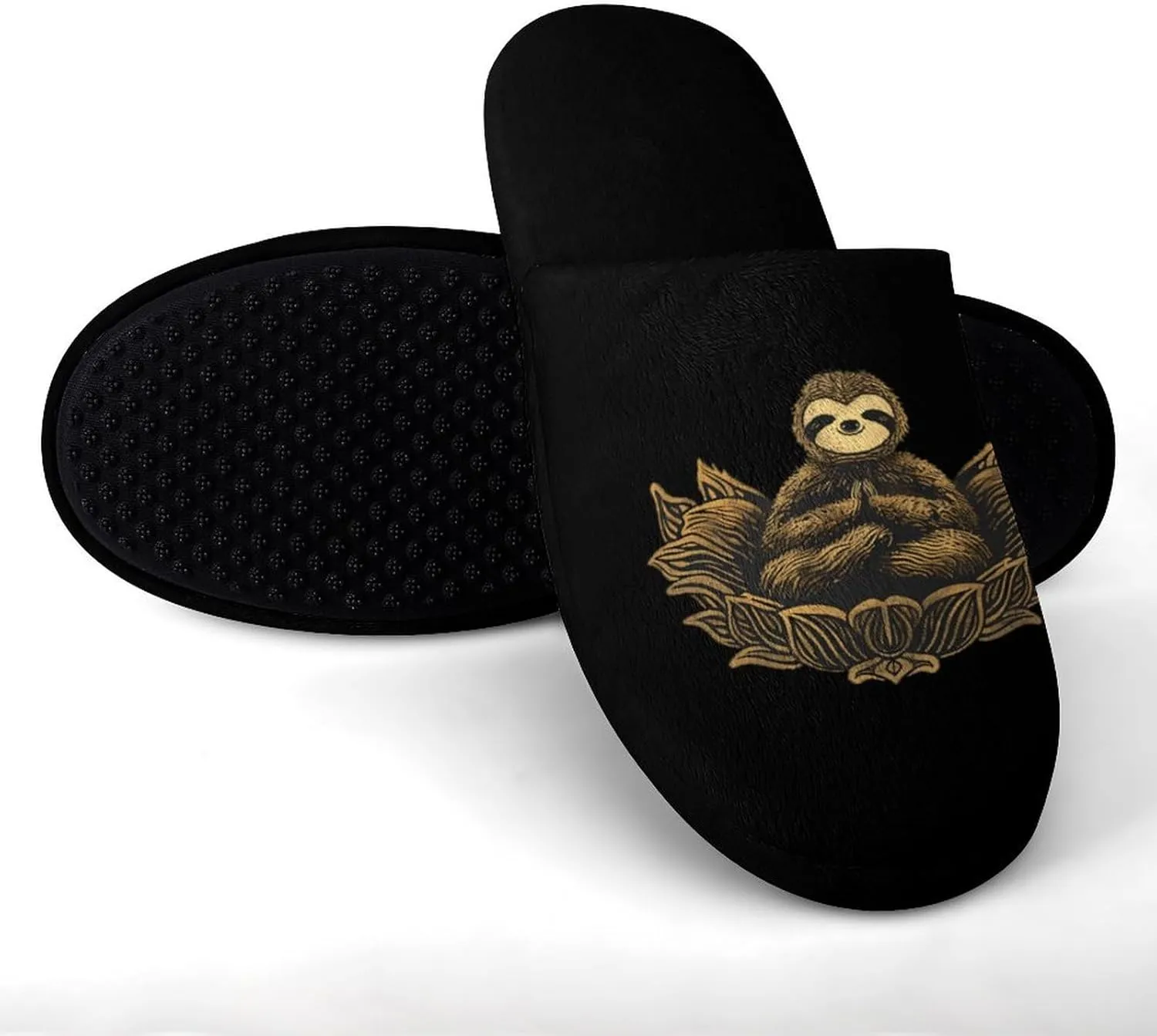 Sloth Meditation Yoga Warm Mens Slippers Winter Slip On Breathable Lightweight House Shoes Washable Indoor
