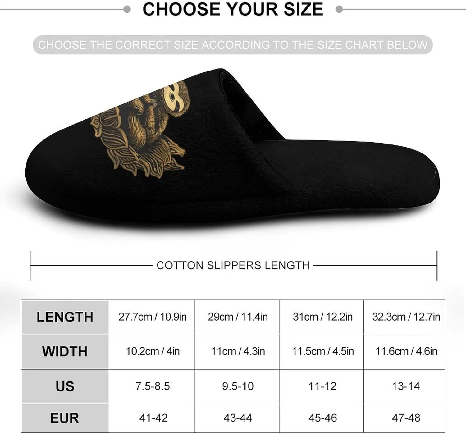 Sloth Meditation Yoga Warm Mens Slippers Winter Slip On Breathable Lightweight House Shoes Washable Indoor