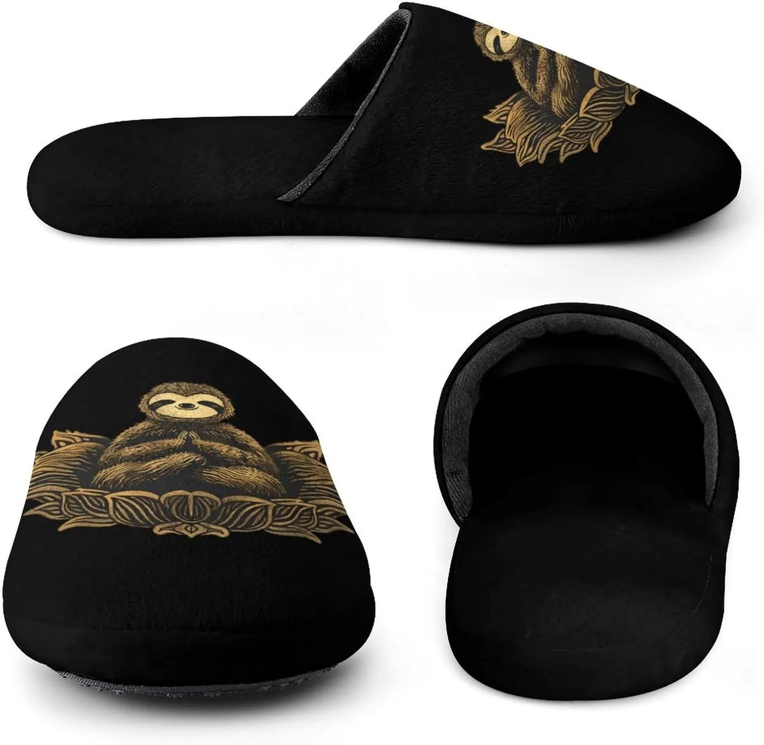 Sloth Meditation Yoga Warm Mens Slippers Winter Slip On Breathable Lightweight House Shoes Washable Indoor